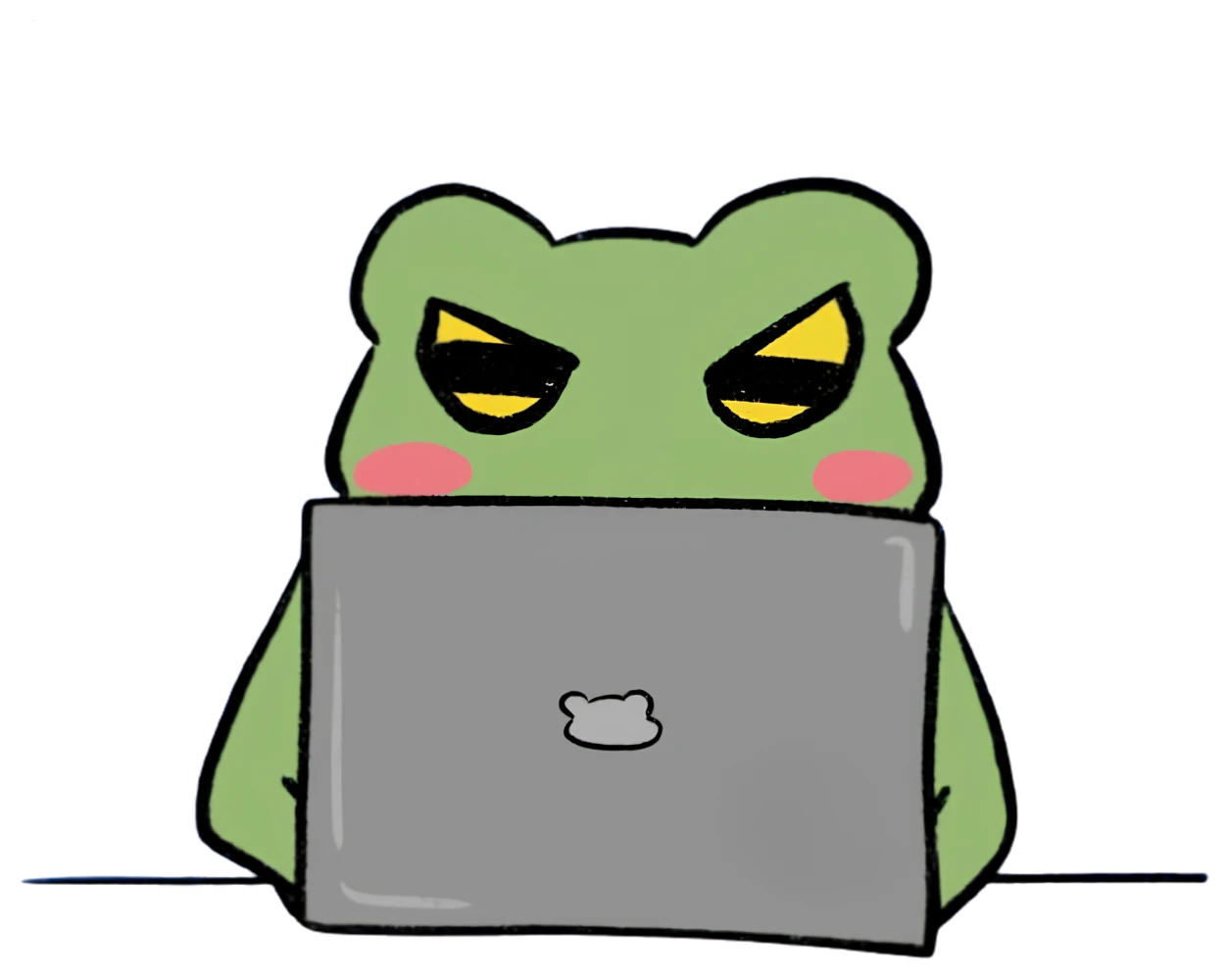Fong sitting behind a laptop, watching the screen with a smug expression
